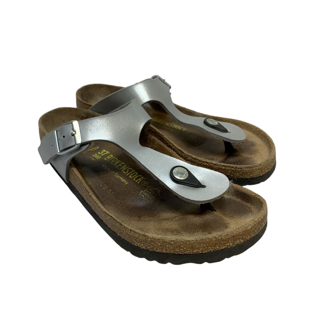Birkenstock Gizeh Birko-flor Metallic Silver Sandals Women Size 37 US 6